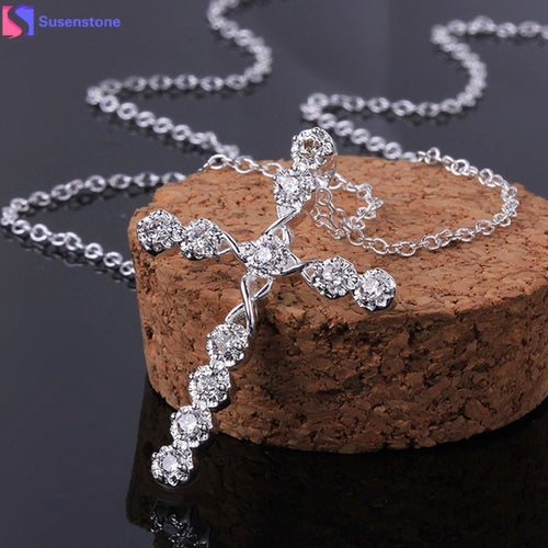 New Luxury Women Silver Crystal Rhinestone Cross Necklace Statement Chain Movie Jewelry lassic Male Pendant Necklace