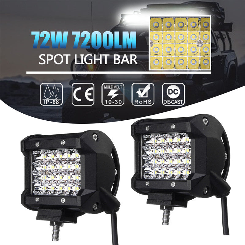 A Pair Universal 4 Inch 72W Offroad LED Work Light Bar Driving Pods Flood For JEEP SUV Truck ATV Car Spot Light