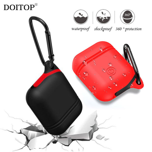 DOITOP Soft Silicone Cover For Apple Airpods Waterproof Shockproof Protector Case Sleeve Pouch For Air Pods Earphone With Hook