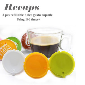 Recaps 3pcs Reusable Refillable Capsules Pods for Nescafe Dolce Gusto Machines Maker Coffee Capsule Pod Cup Cafeteira