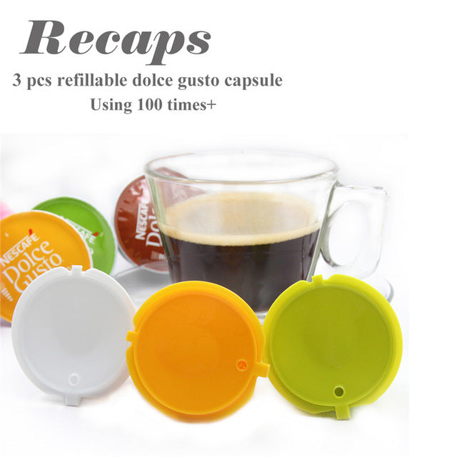 Recaps 3pcs Reusable Refillable Capsules Pods for Nescafe Dolce Gusto Machines Maker Coffee Capsule Pod Cup Cafeteira