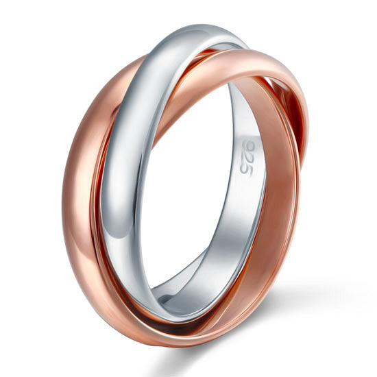 High Polished Plain 2 Tones Sterling 925 Silver Ring