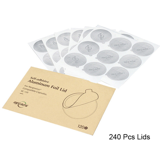 RECAPS 120/240/360 Pcs Adhesive Aluminum Lids Seals for Filling Empty Disposable Refillable Reusable Nespresso Pod Capsule